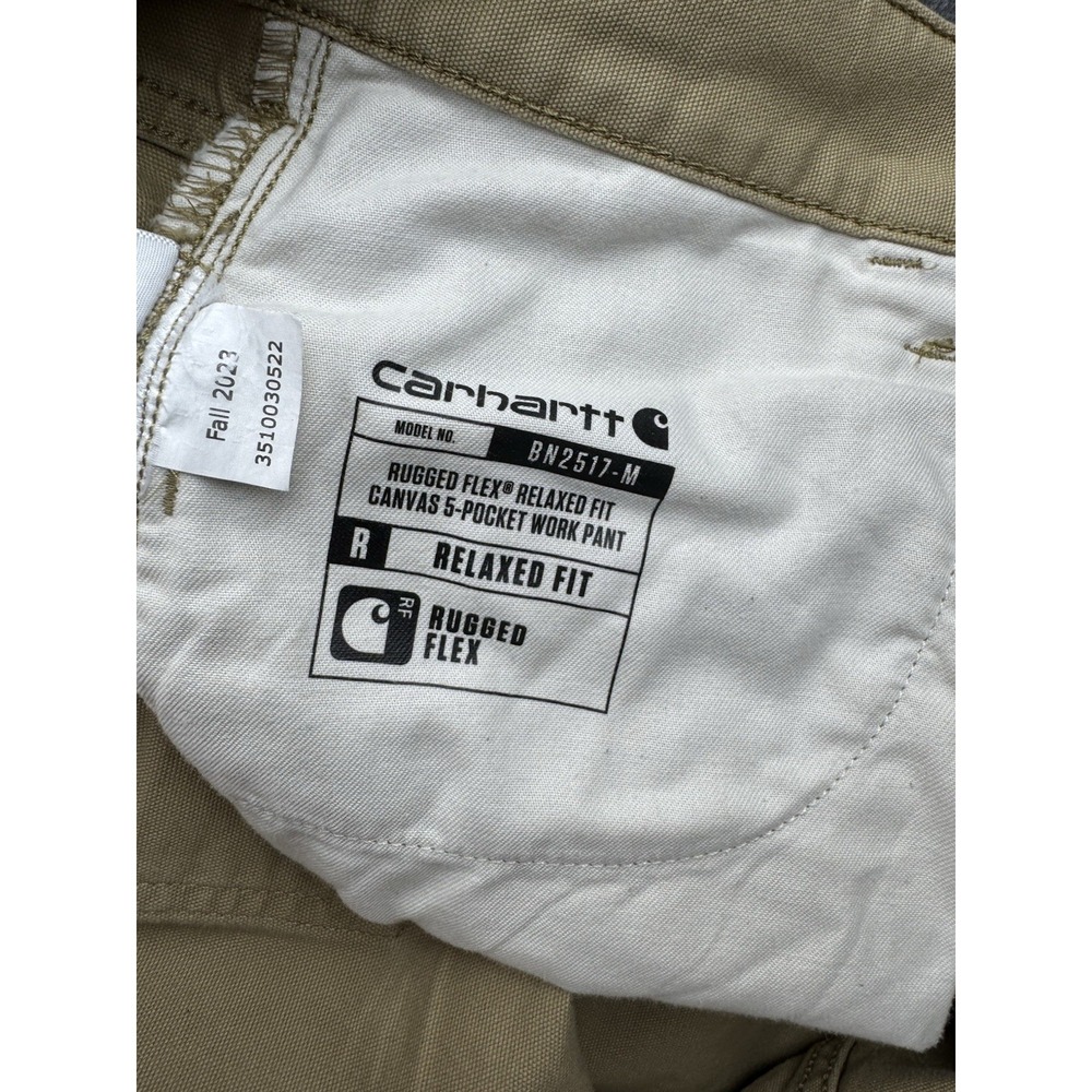 Carhartt Rugged Flex Relaxed Fit Canvas Work Pants Men's Size 44x31 Tan 5-Pocket - Picture 15 of 16